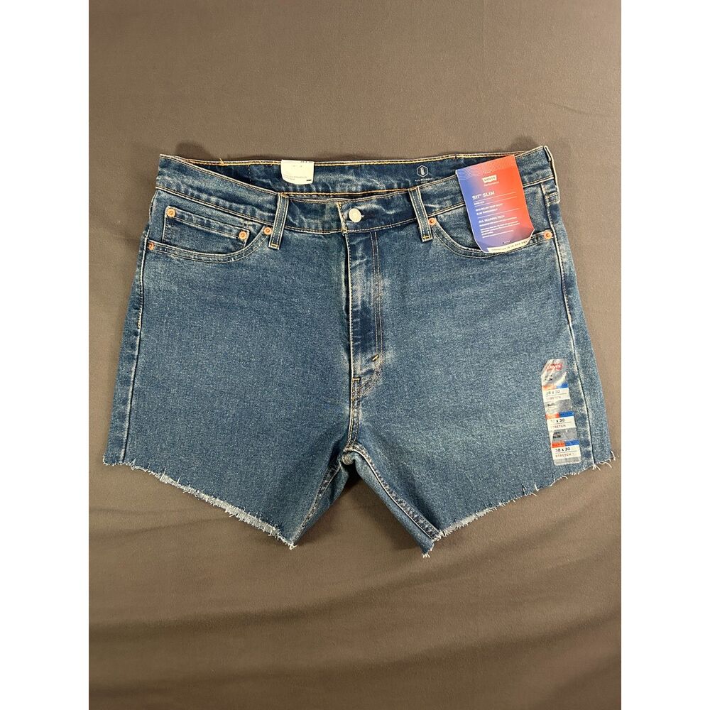 NWT Levis 511 Slim Cut Off Denim Shorts Mens 38 Jorts Raw Hem Stretch Y2K Blue